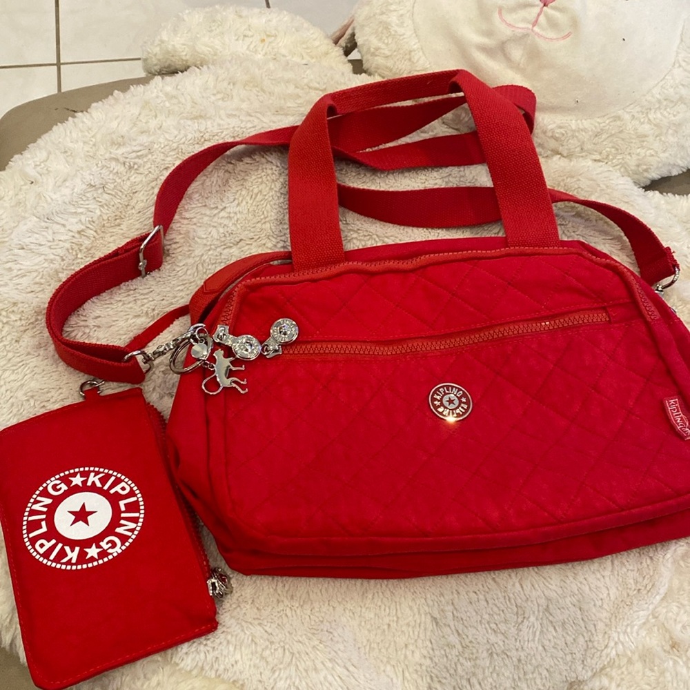 Kipling red shoulder bag with pouch